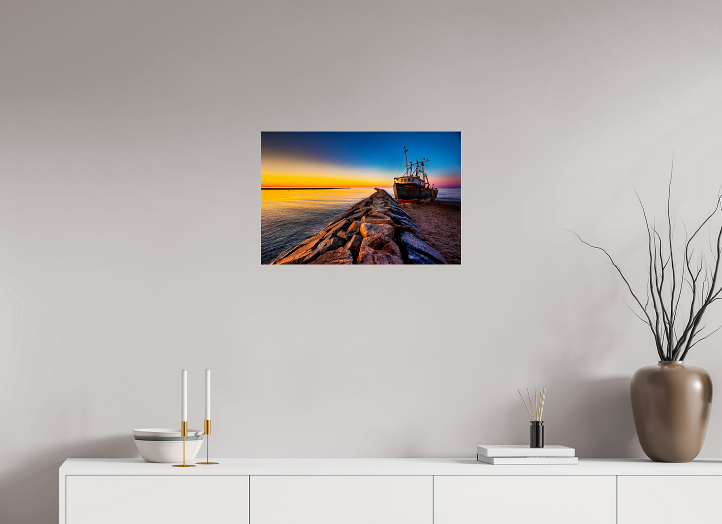24 x 16″, Photo Print Under Acrylic Glass Ruth Gail Beached at Sunset
