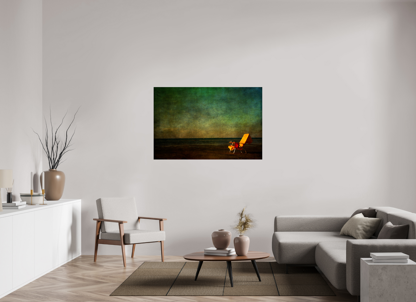 54 x 36″, Photo Print Under Acrylic Glass Chair on Chapin Beach